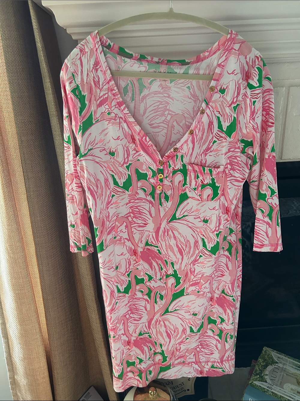 Lilly Pulitzer V-neck knit dress, flamingos! Size large! Great condition